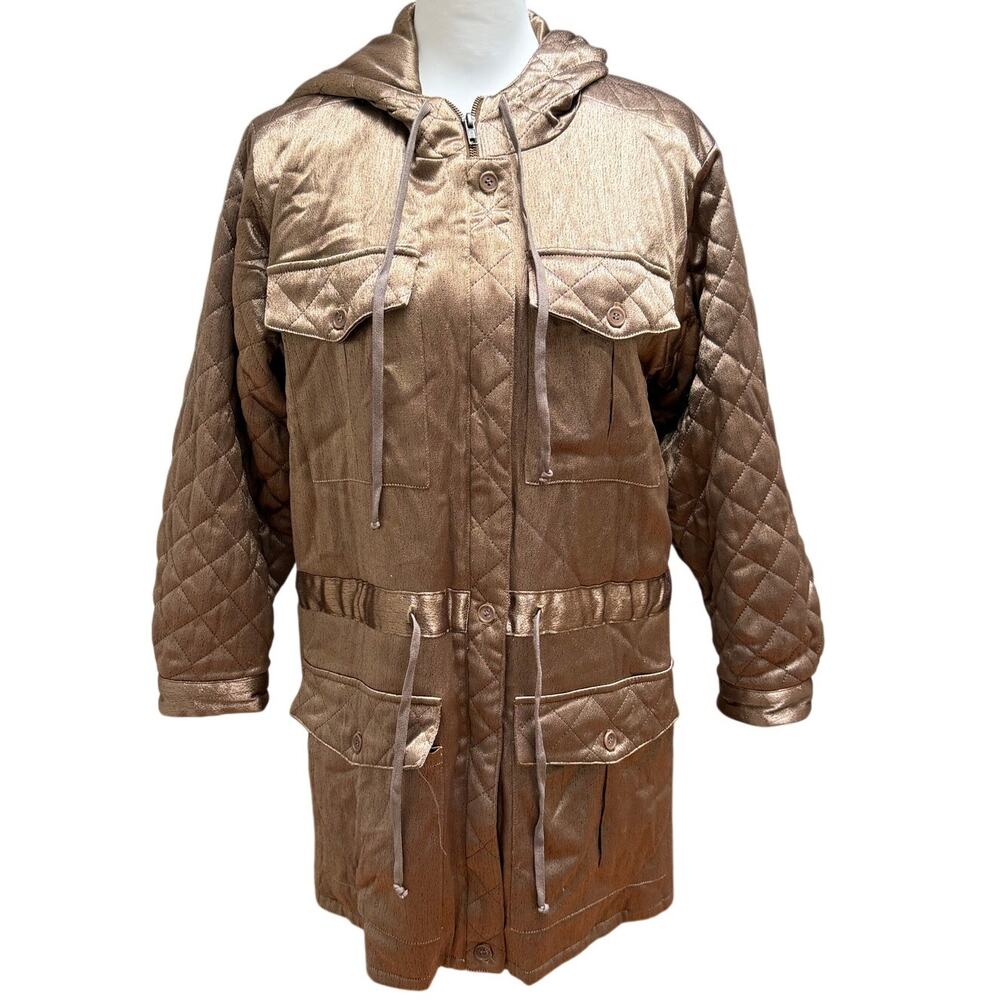 Reformation Quilted Metallic Jacket Women’s XS Rose Gold Hooded Luxury Designer